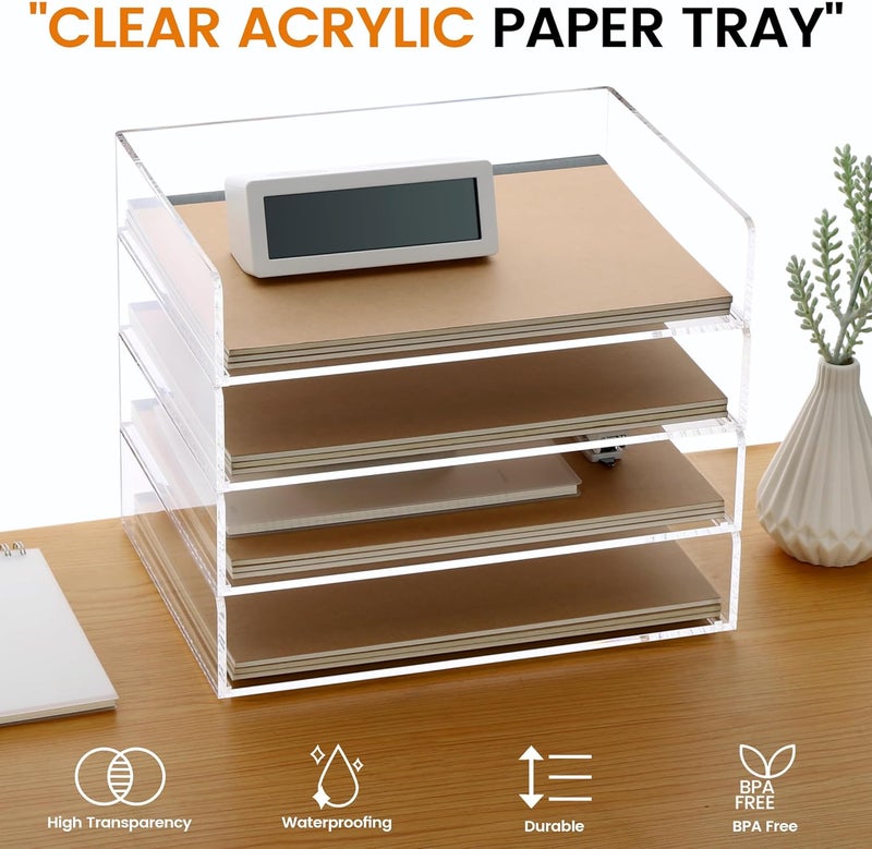 HeZone Acrylic Paper Tray, 4 Tier Paper Organizer for Desk, Clear Acrylic Desk Organizers, Stackable Letter Tray Workspace oaganzier -Art Storage for School Classroom -4 Pack… - Image 2